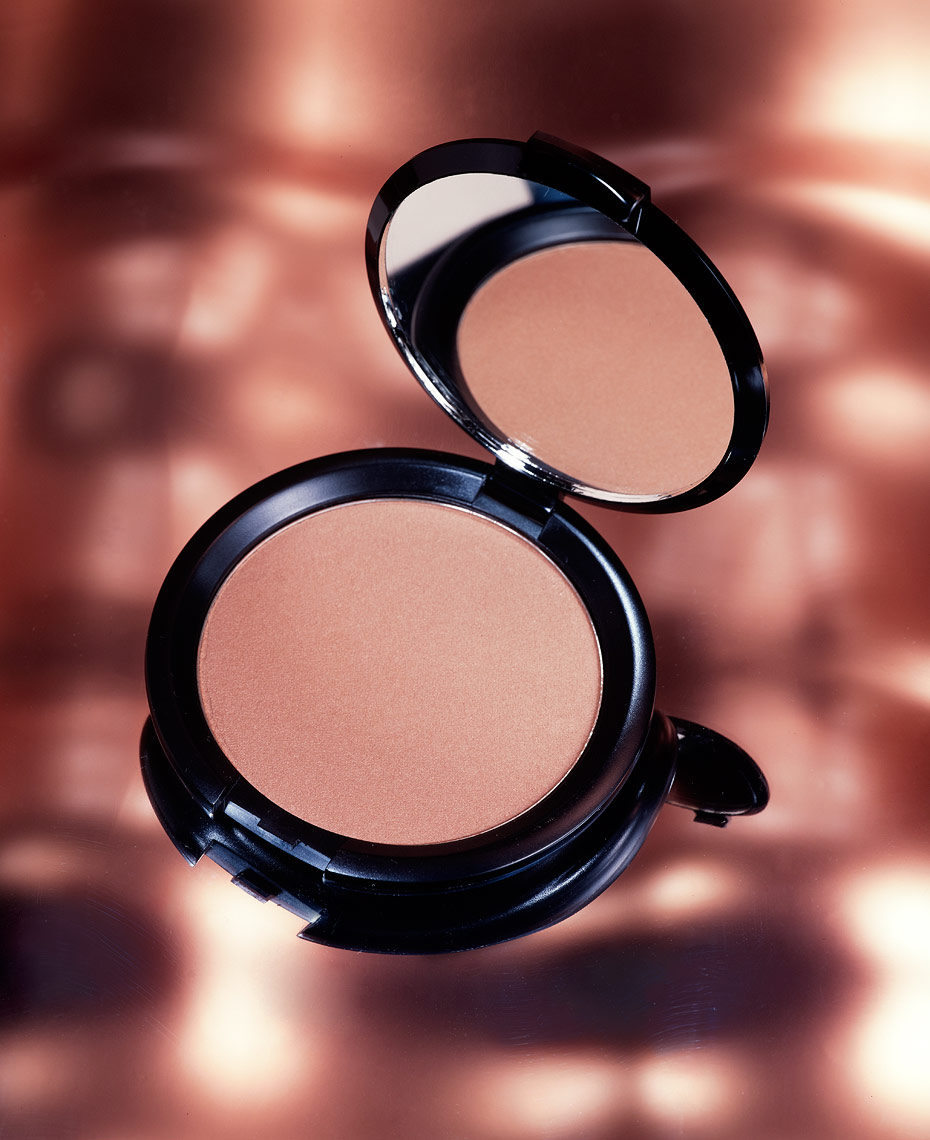Cosmetics Still Life, Makeup Compact on Copper Background
