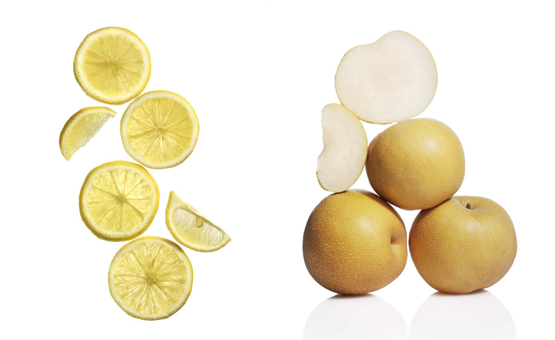 Food Still Life, Lemon Slices and Asian Pears