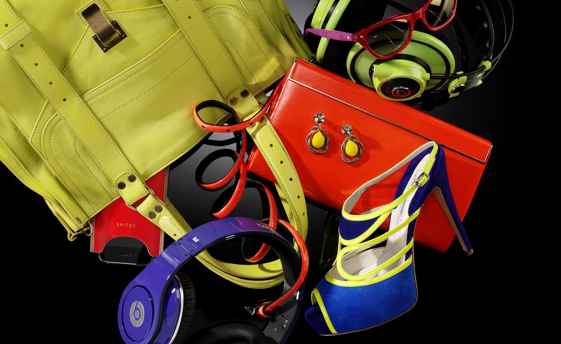 Accessories Still Life, Gadgets in Neon Color