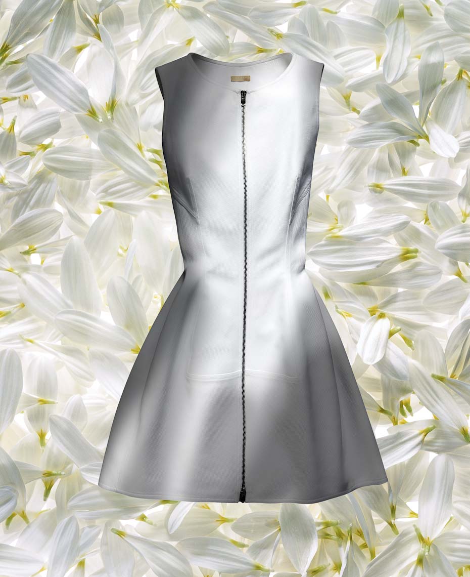 Apparel Still Life, White Alaia Dress On White Flower Petals