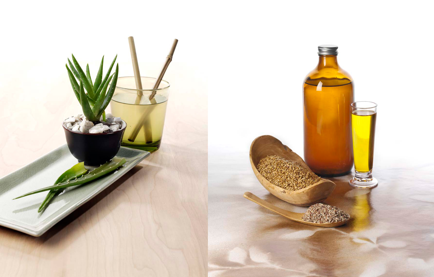 Food Still Life, Aloe And Flax Oil