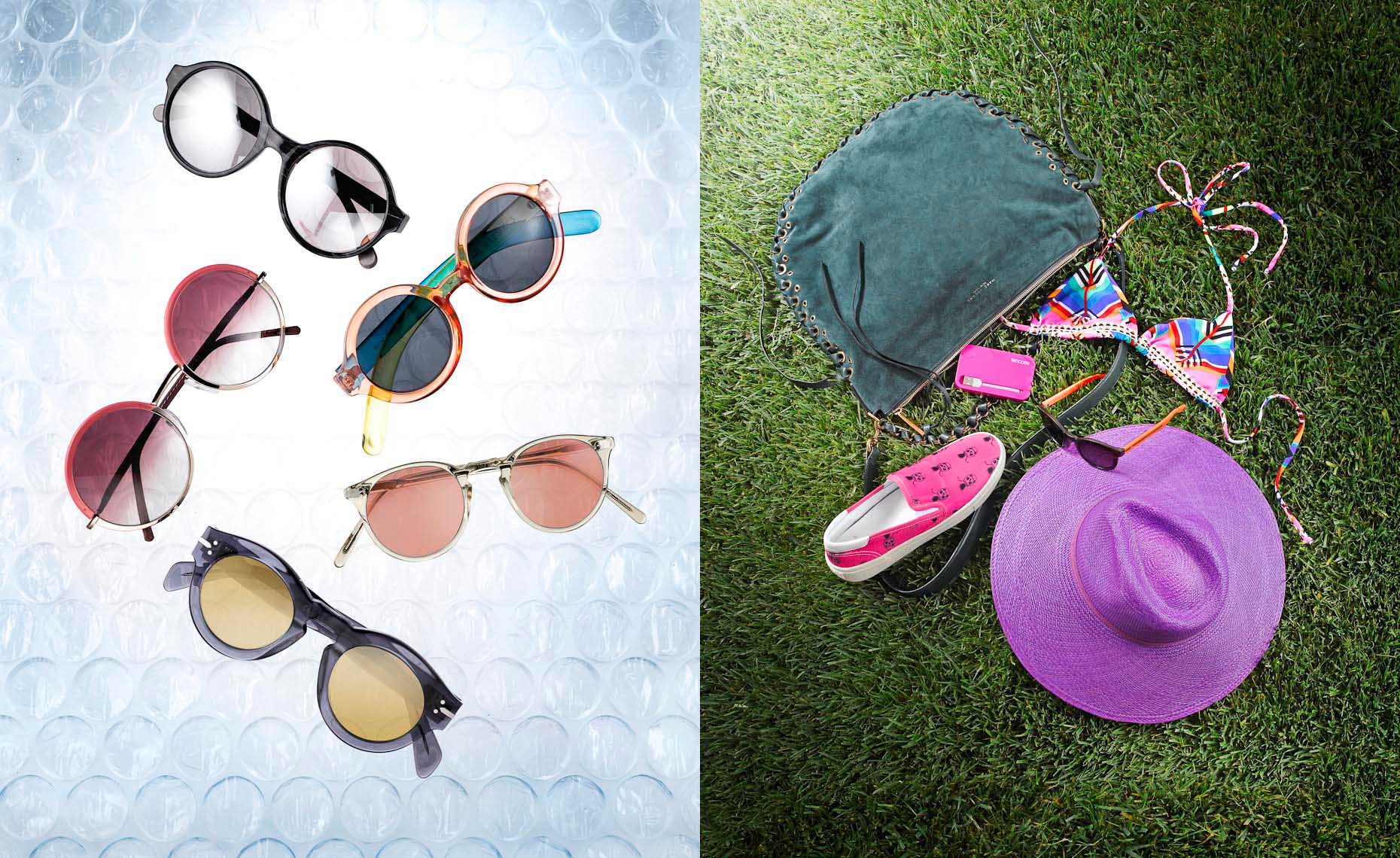 Accessories Still Life, Sunglasses on bubble wrap