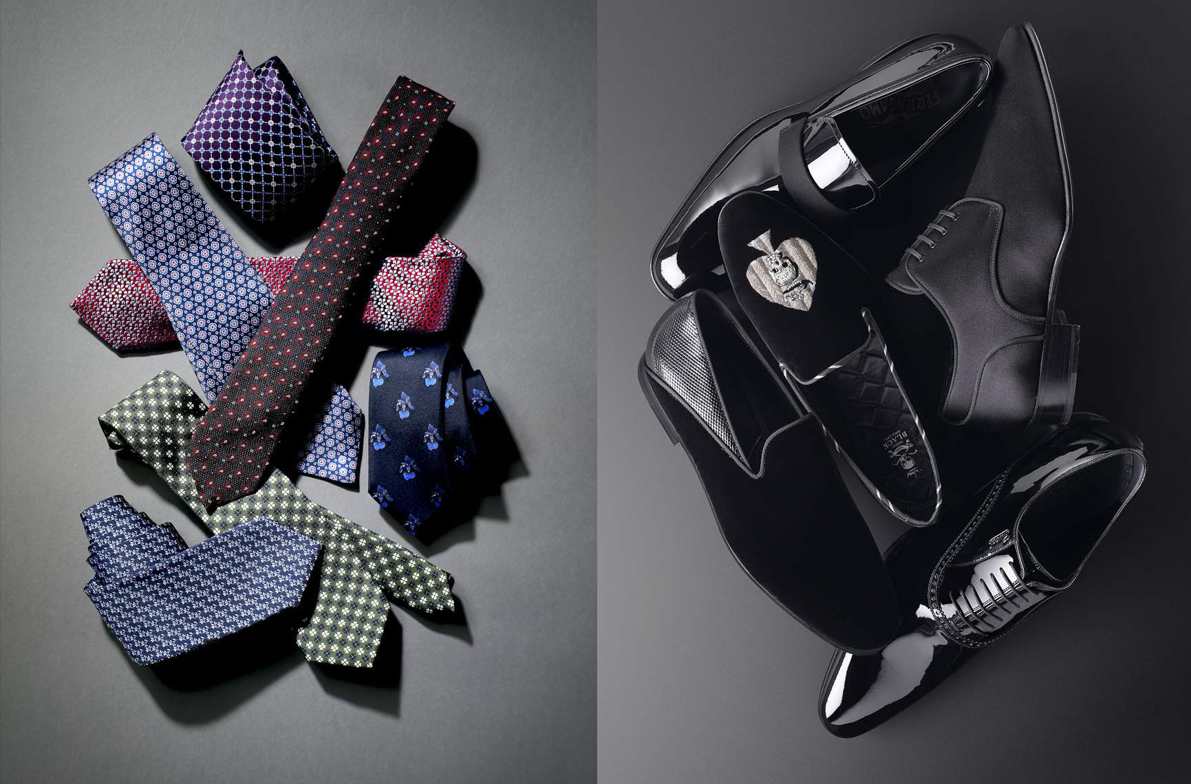 Accessories Still Life, Neckties and Tuxedo Shoes
