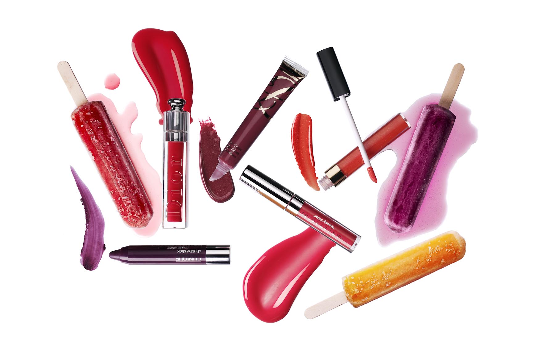 Cosmetics, Lipgloss Product Shot with Swooshes and Popsicles - Mike Lorrig