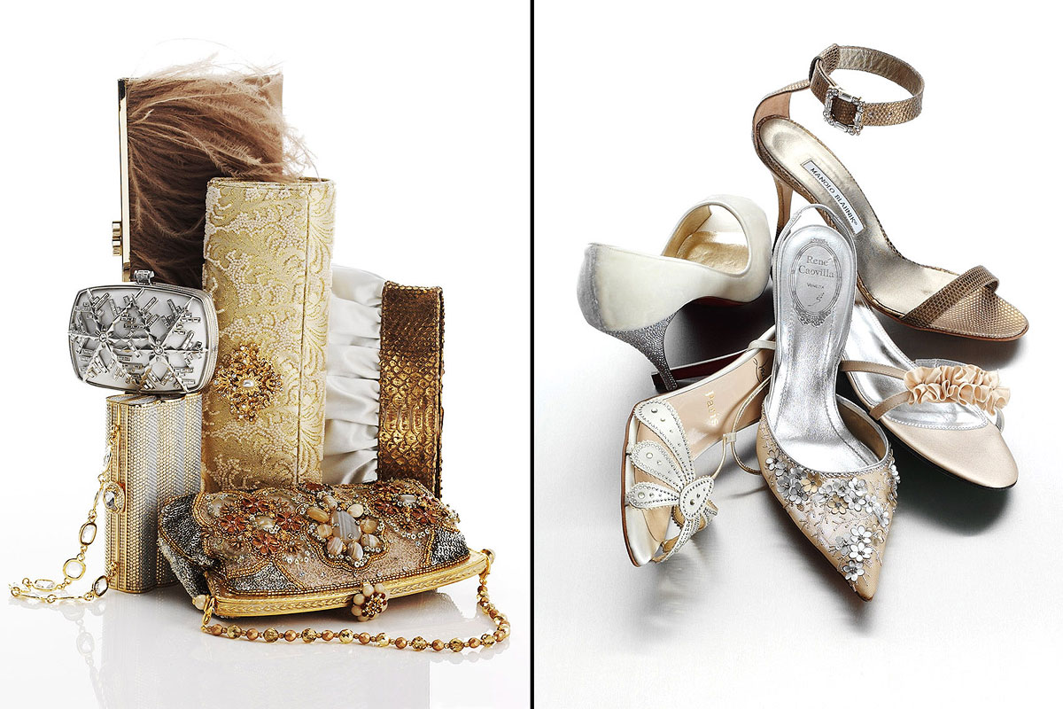 Accessories Still Life, Bridal Shoes and Clutches