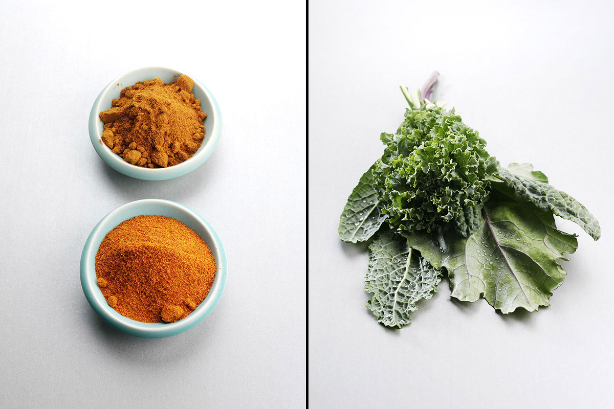 Food Still Life, Curry Powder And Kale 